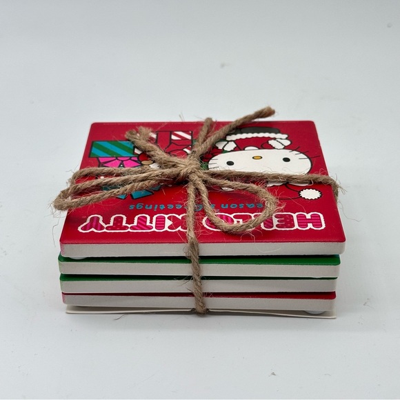 Sanrio Hello Kitty Holiday Christmas Set of 4 Ceramic Coasters - Picture 3 of 5